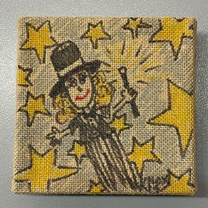 Small Handmade Original “Make It Happen” Children’s Art on Natural Linen 🎩🎨✨